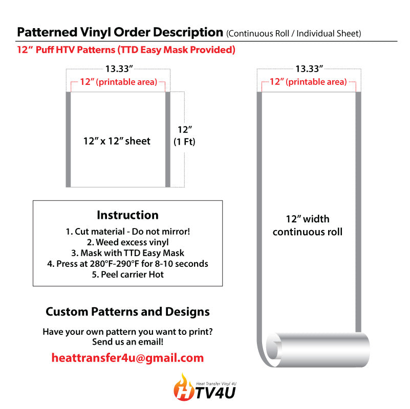 Floral/ Mother's Day Puff Patterned HTV (12" x 12")
