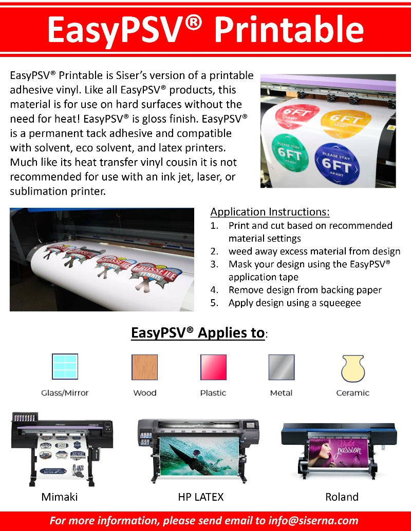 Siser EasyPSV Printable 20 Roll (Yard)  Heat Transfer Vinyl 4u – HEAT  TRANSFER VINYL 4U