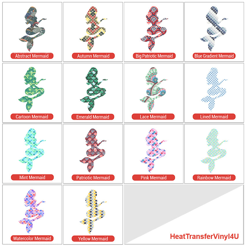 Mermaid Silhouette Theme PAC Glitter HTV - 14 patterns (4")