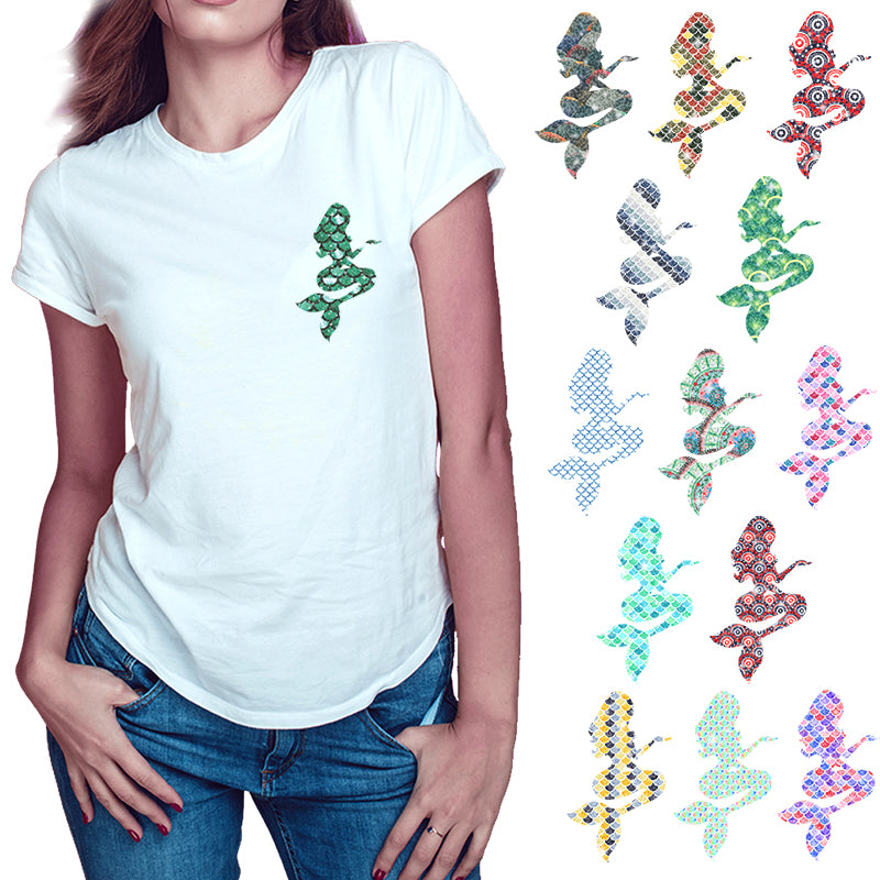 Mermaid Silhouette Theme PAC Glitter HTV - 14 patterns (4")