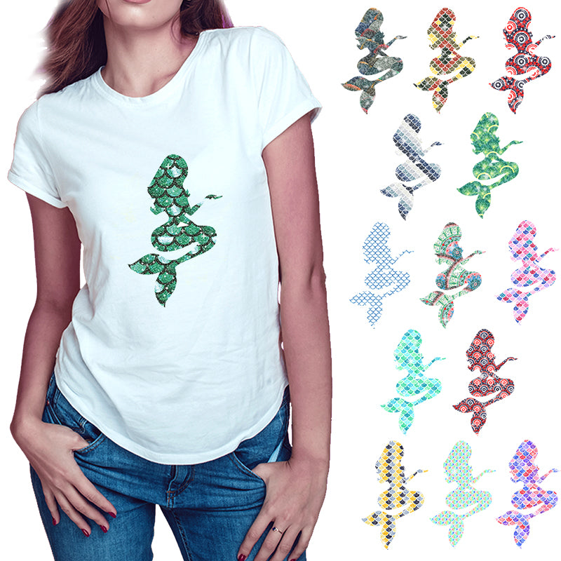 Mermaid Silhouette Theme PAC Glitter HTV - 14 patterns (8")