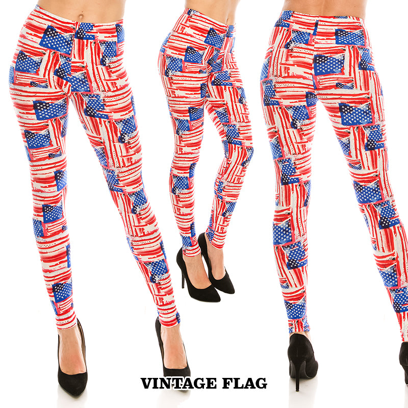 USA Patterned Ultra Soft Leggings (Regular/Plus Size)